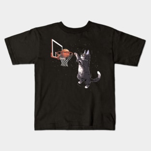Cat Dunking Basketball Gifts Men Women Kids Funny Cat Kids T-Shirt